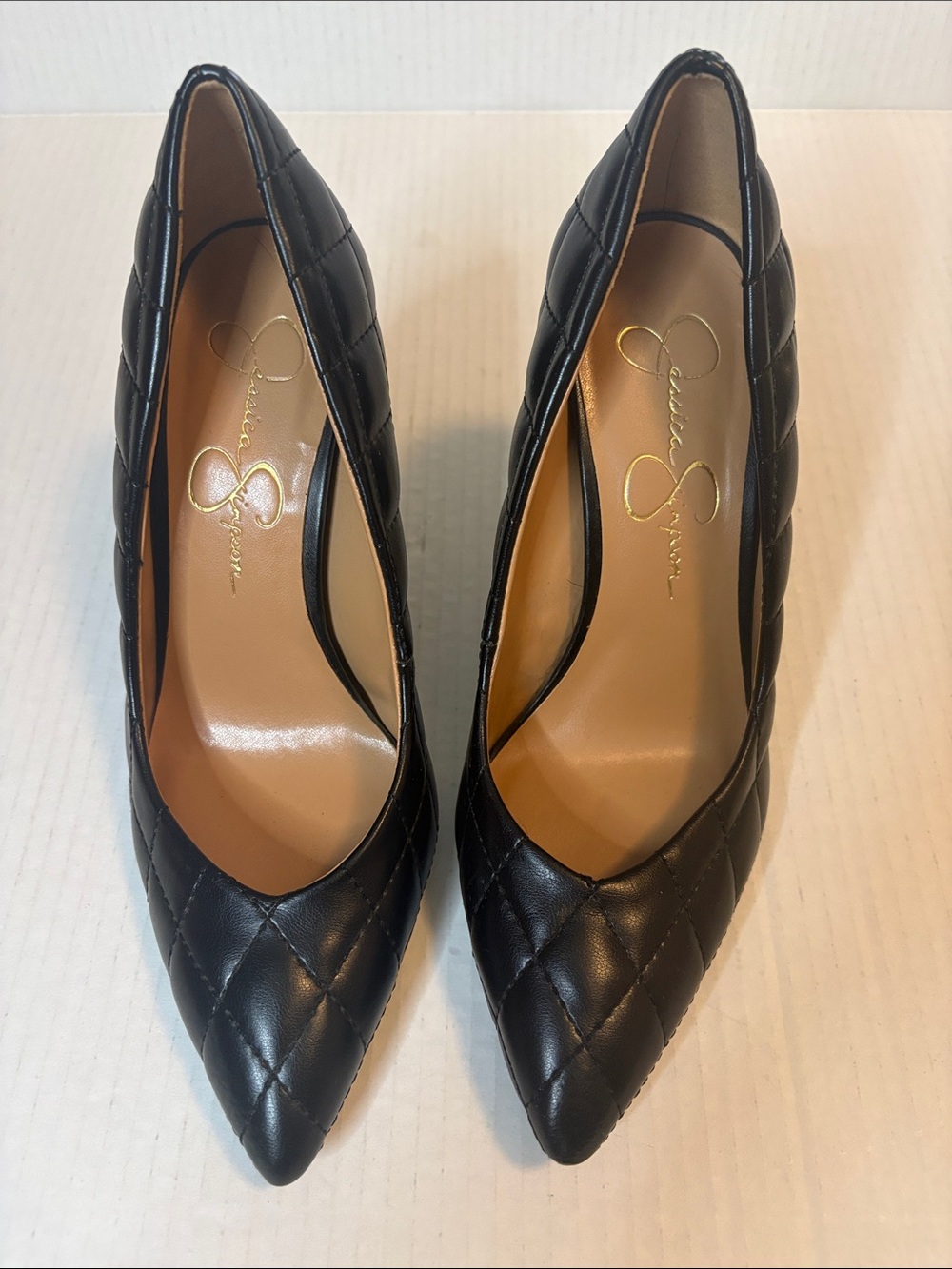 Jessica Simpson Faux Leather Black Quilted Stilleto Heels Size 7.5M NWOT
